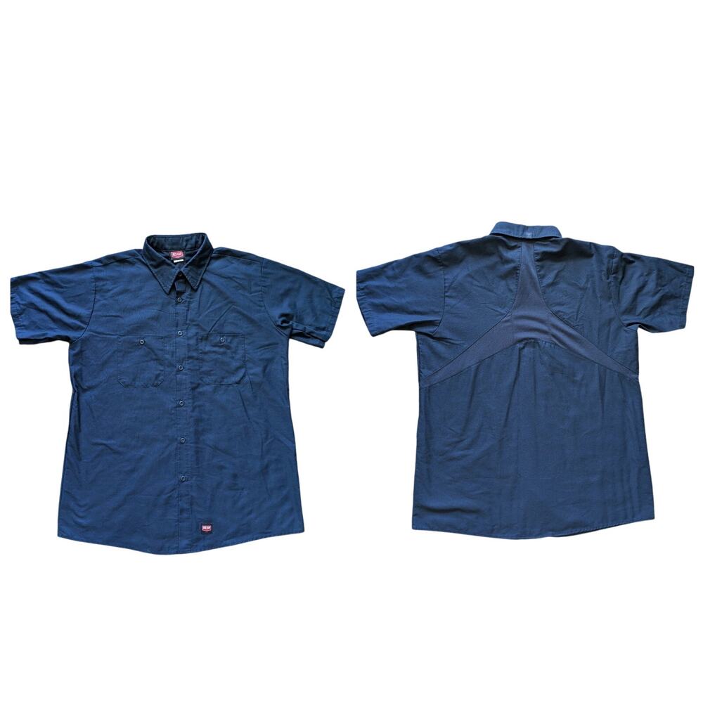 Red Kap Work Shirt Mens L Navy Blue MIMIX Flex Panel Workwear Wicking Ripstop